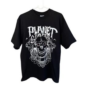 Planet of the Grapes Shirt Adult Large Black White Skull Oakland Graphic‎ Print